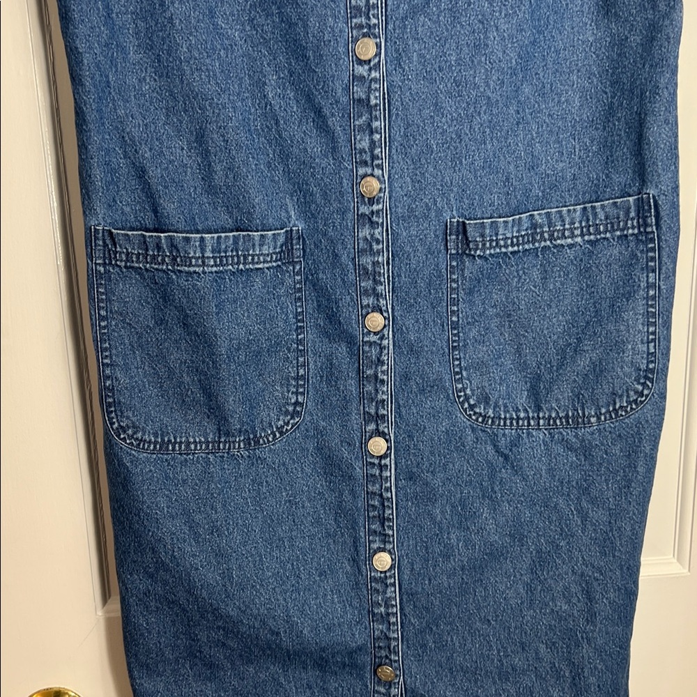 Vintage Talbots Blue Denium Jumper Button up Dress, Large Front Pockets, Size 12 - Picture 6 of 8